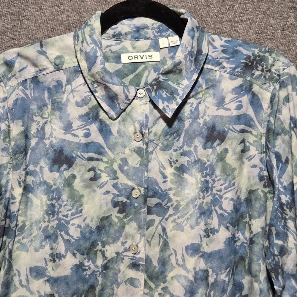 Orvis‎ 100% Silk Long Sleeved Ladies Blouse Shirt  XL Flowers Floral Artsy